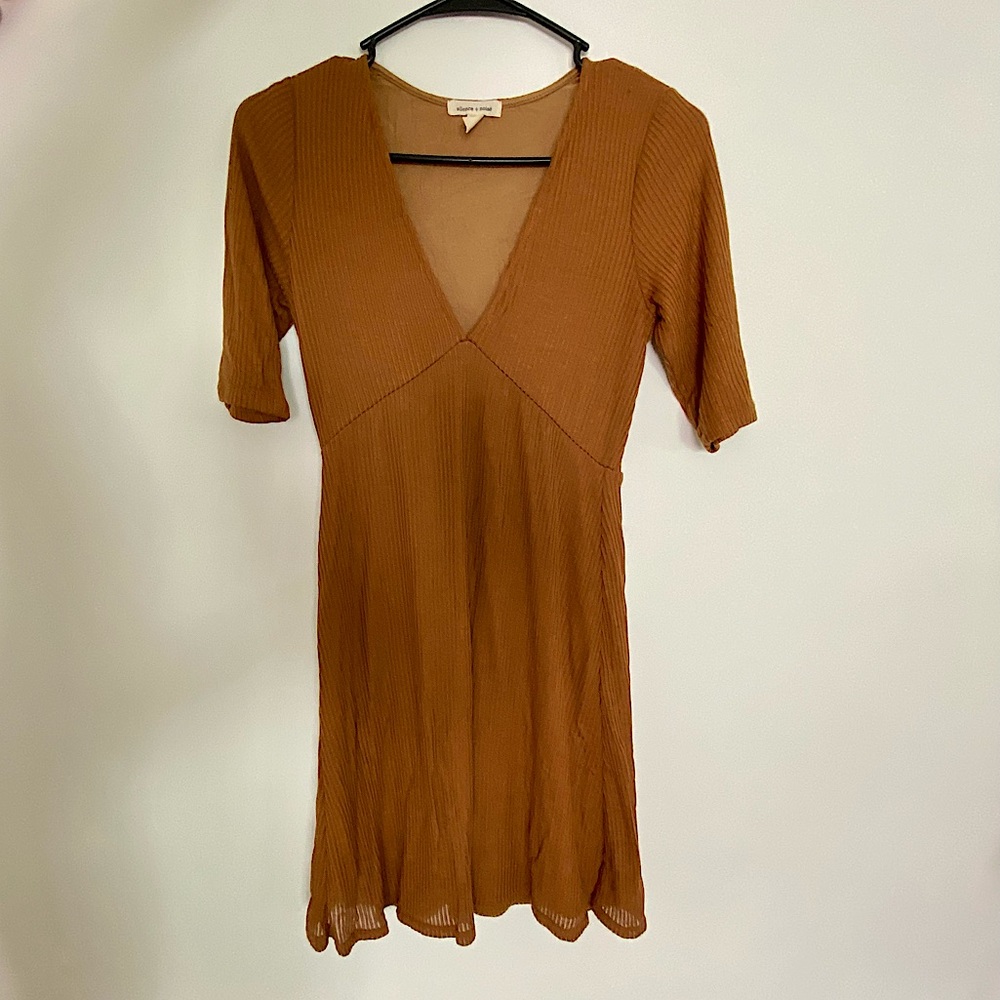Silence + Noise Deep V Ribbed Knitted Dress